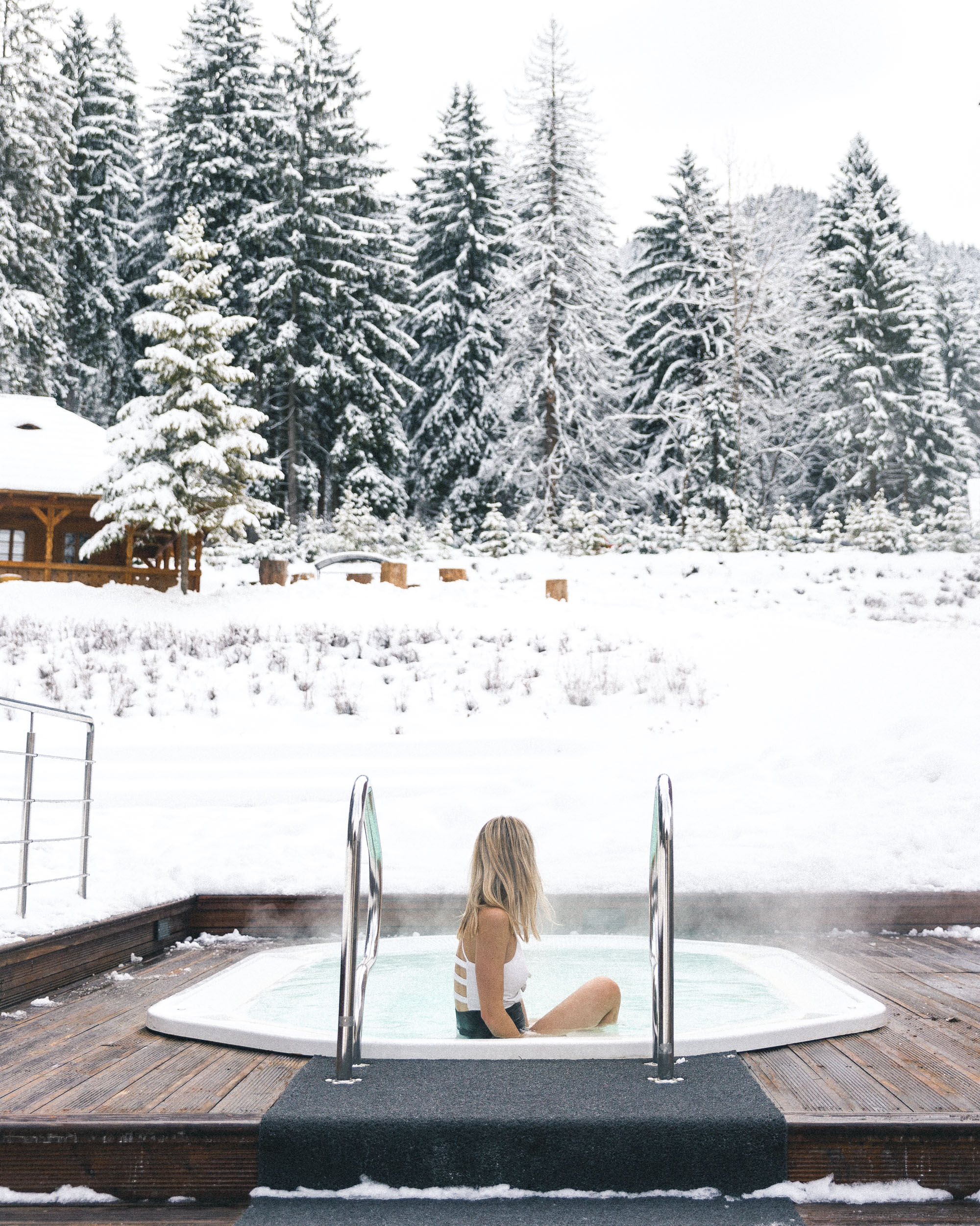Outdoor spa in winter at Teleferic Grand Hotel in Poiana Brasov, Transylvania, Romania
