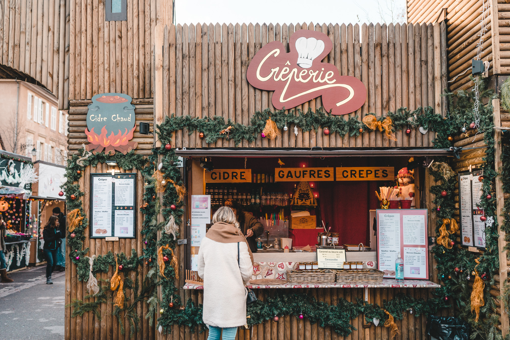 French creperie stall at the christmas market in colmar france