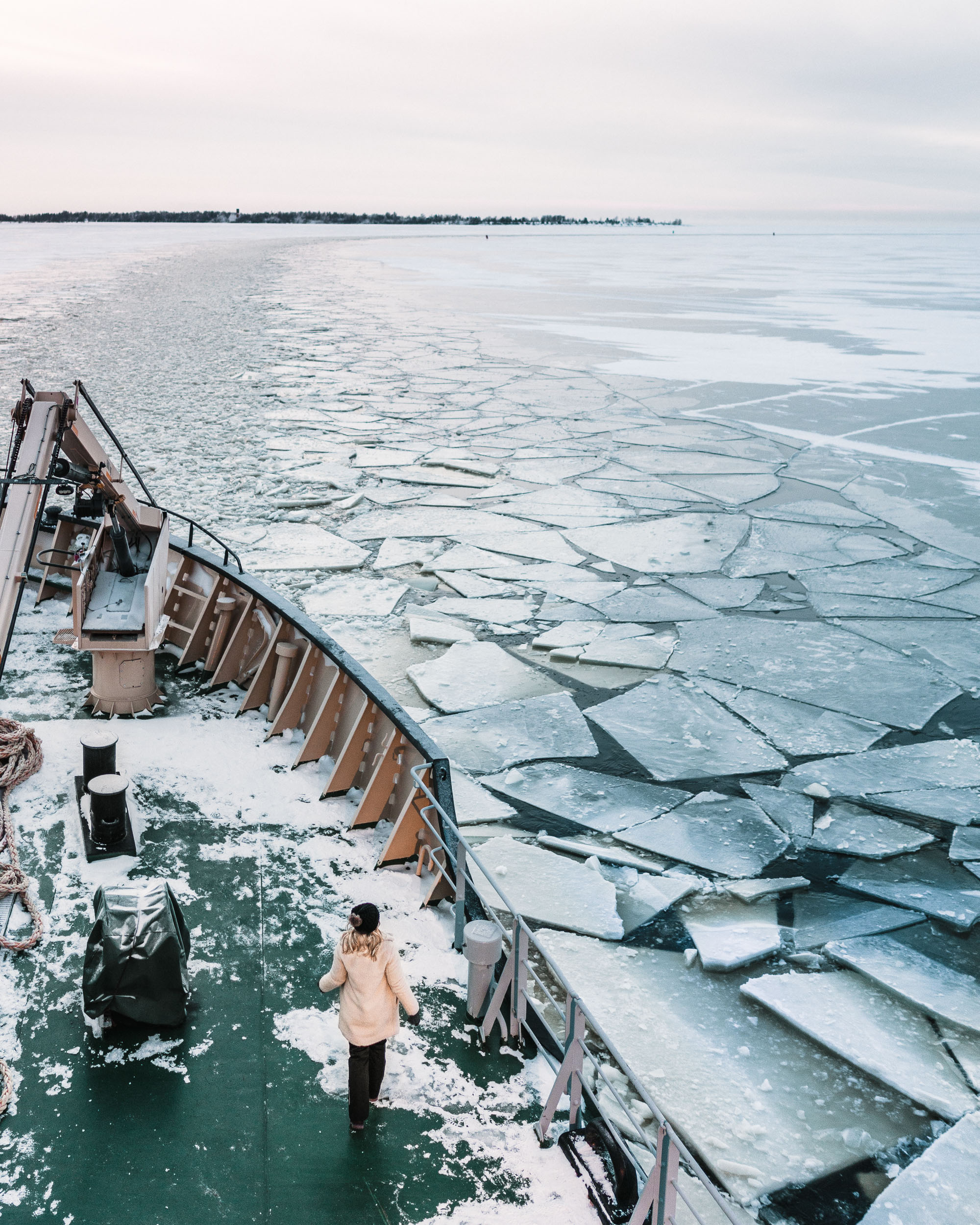 Kemi Icebreaker Sampo ship at nordic blue moment in Finnish Lapland