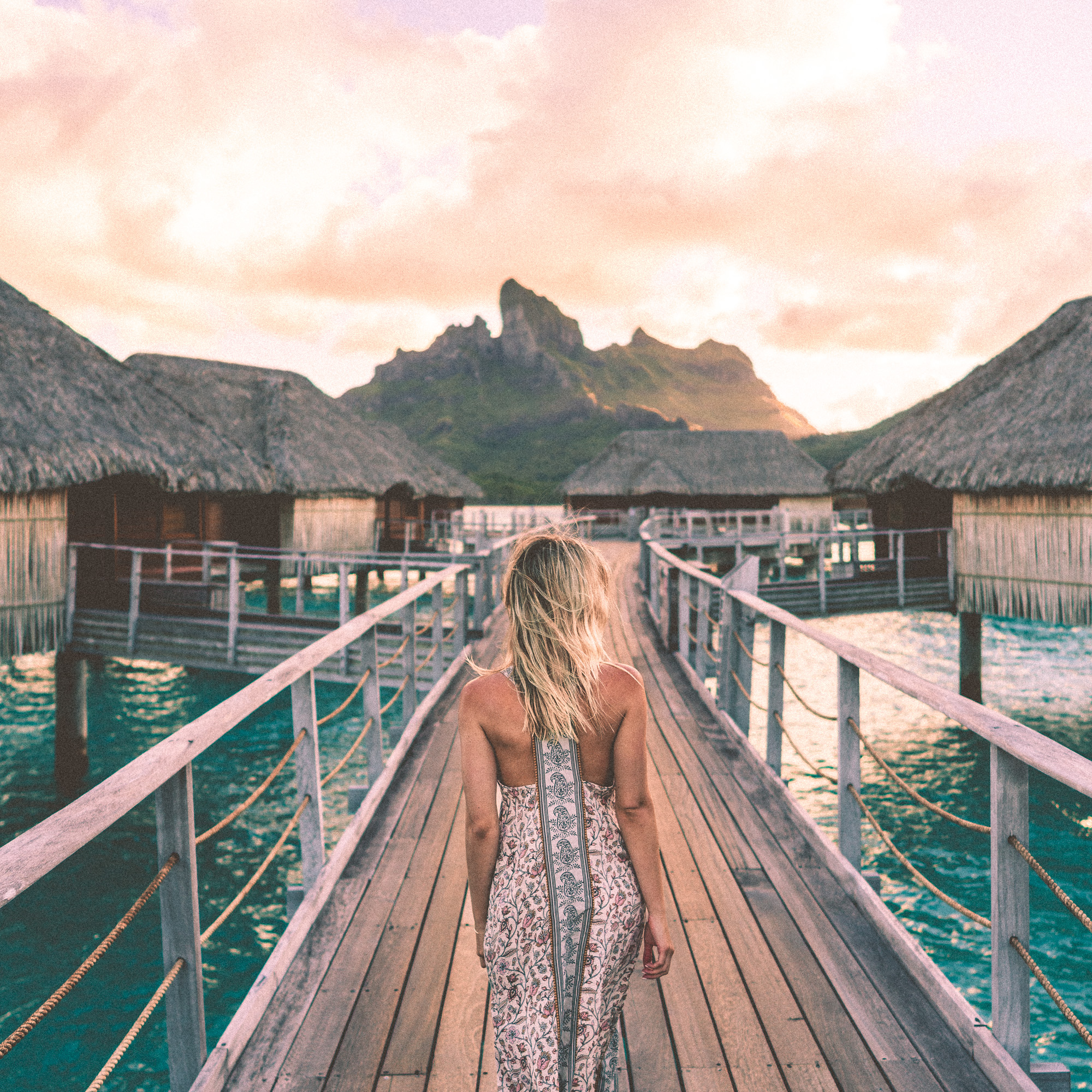 Four Seasons Bora Bora at sunset in Tahiti Honeymoon