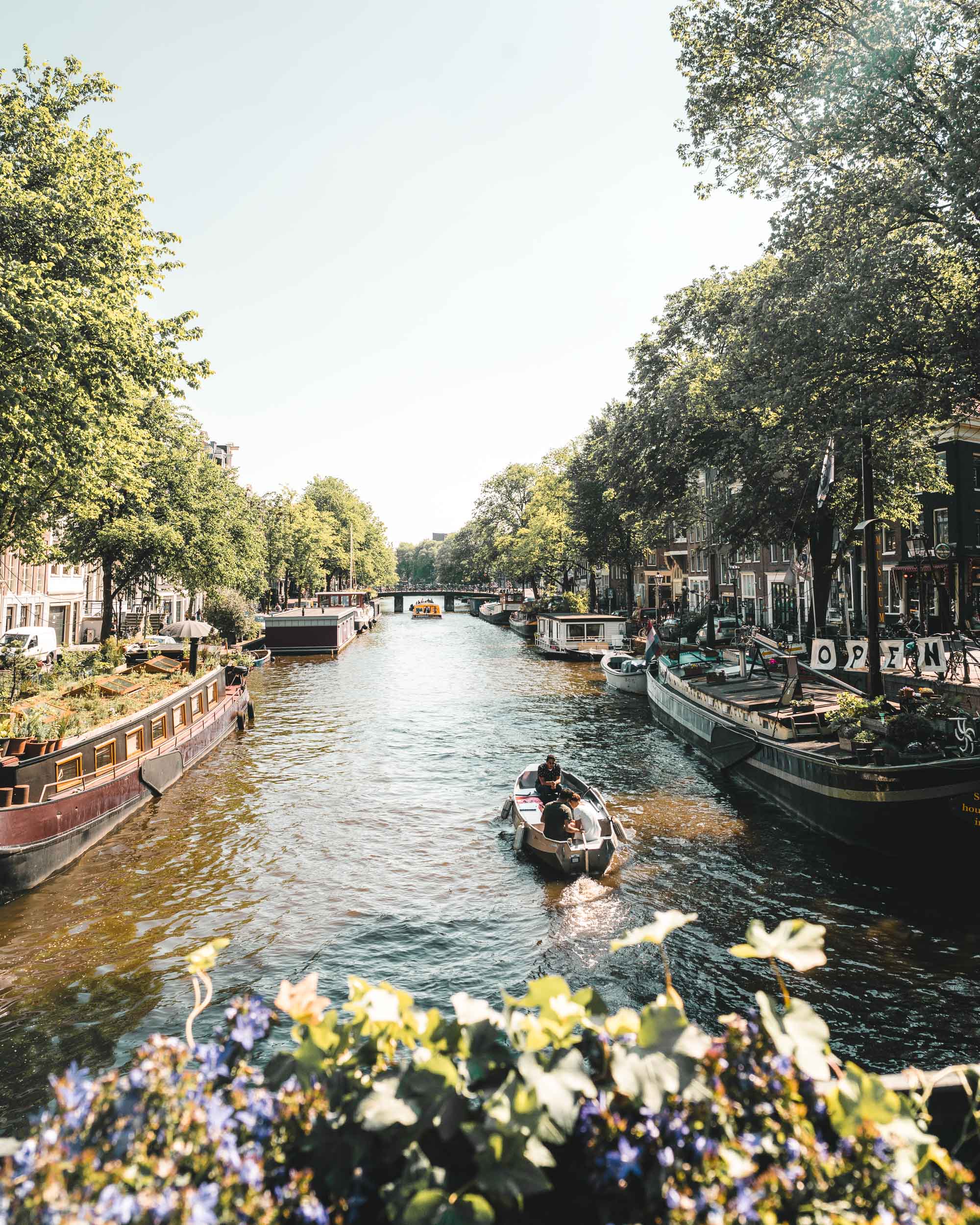 Amsterdam canals and boats in the summertime, The Netherlands