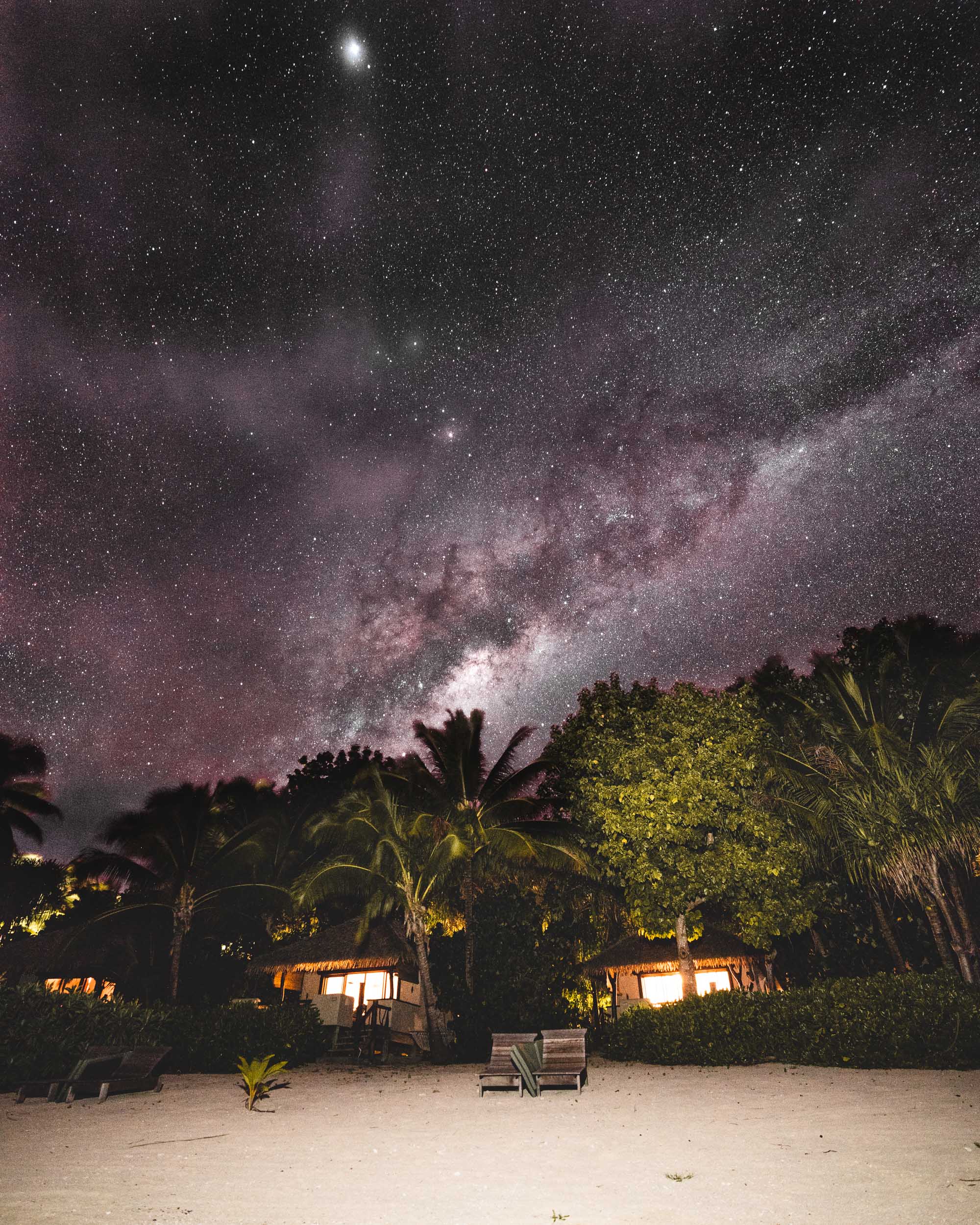 Stars over our jungle bungalow at Pacific Resort Aitutaki, Cook Islands
