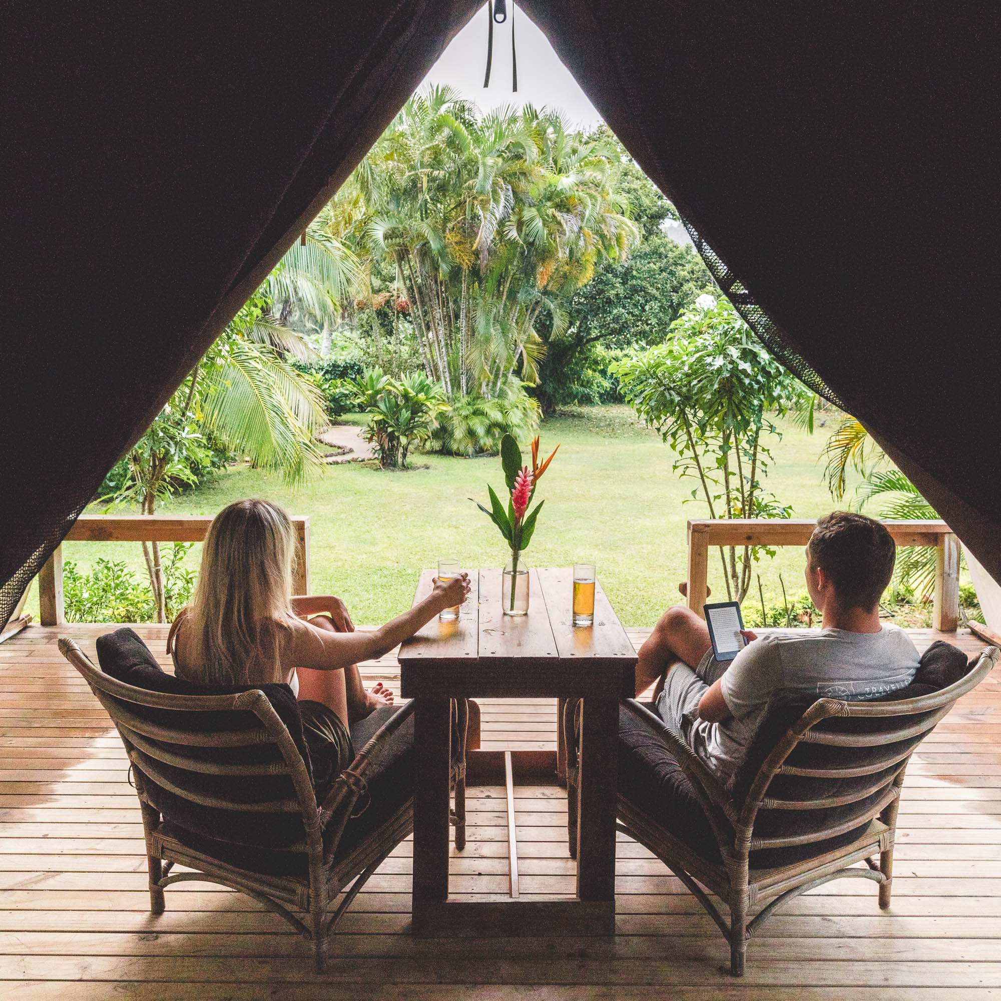 Glamping in a tent at the Ecolodge in Rarotonga, Cook Islands