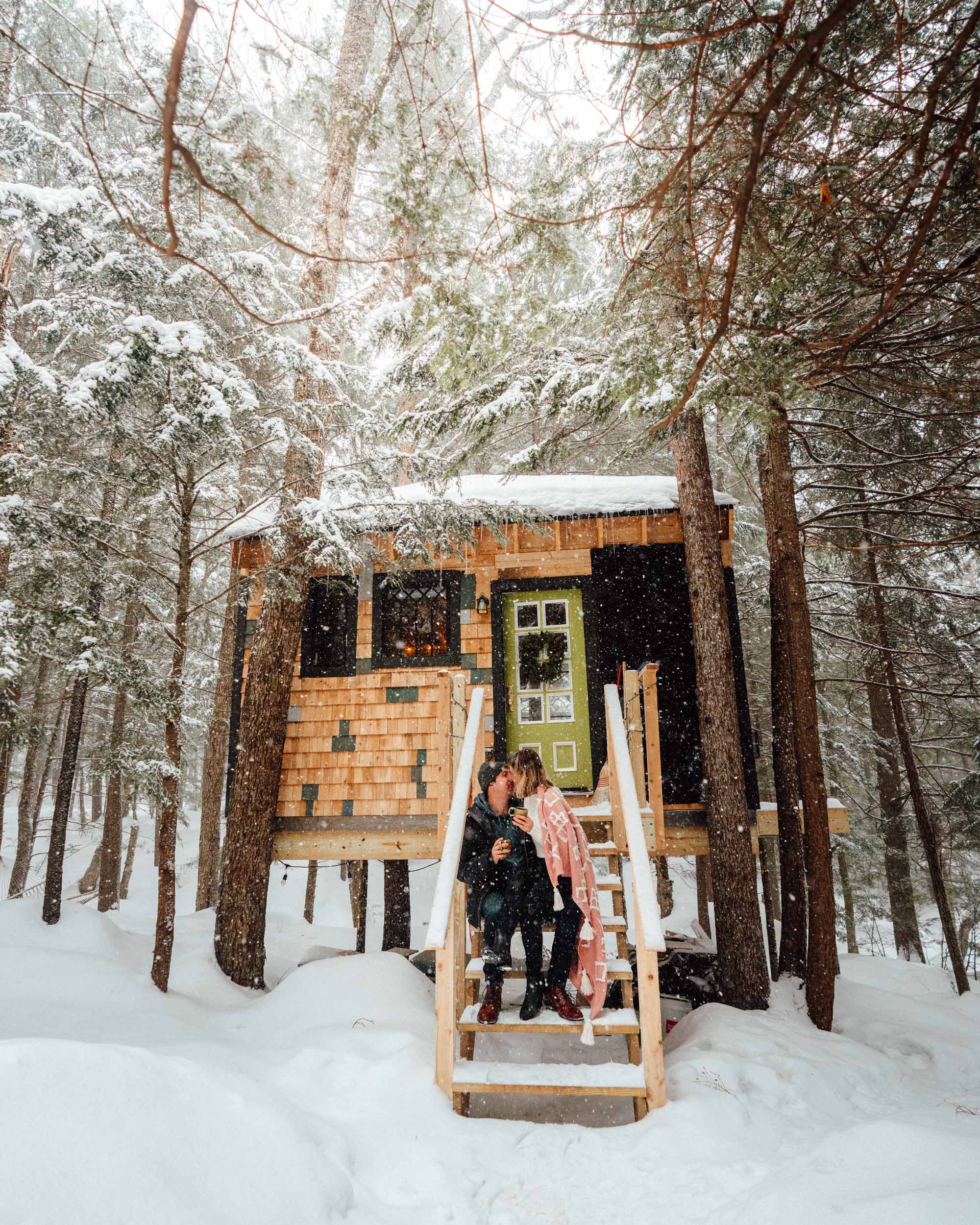 Vermont Treehouse Airbnb in the trees in winter via Find Us Lost
