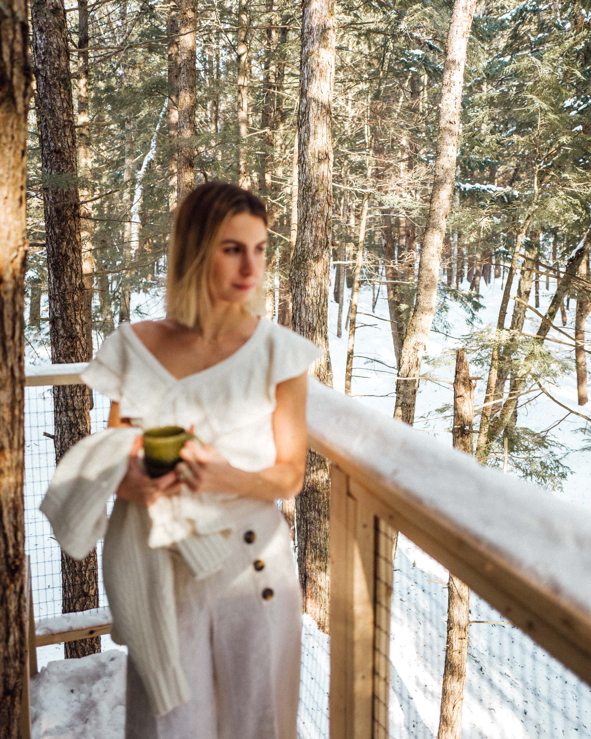 Anthropologie style outside our Treehouse Airbnb getaway in Vermont via Find Us Lost