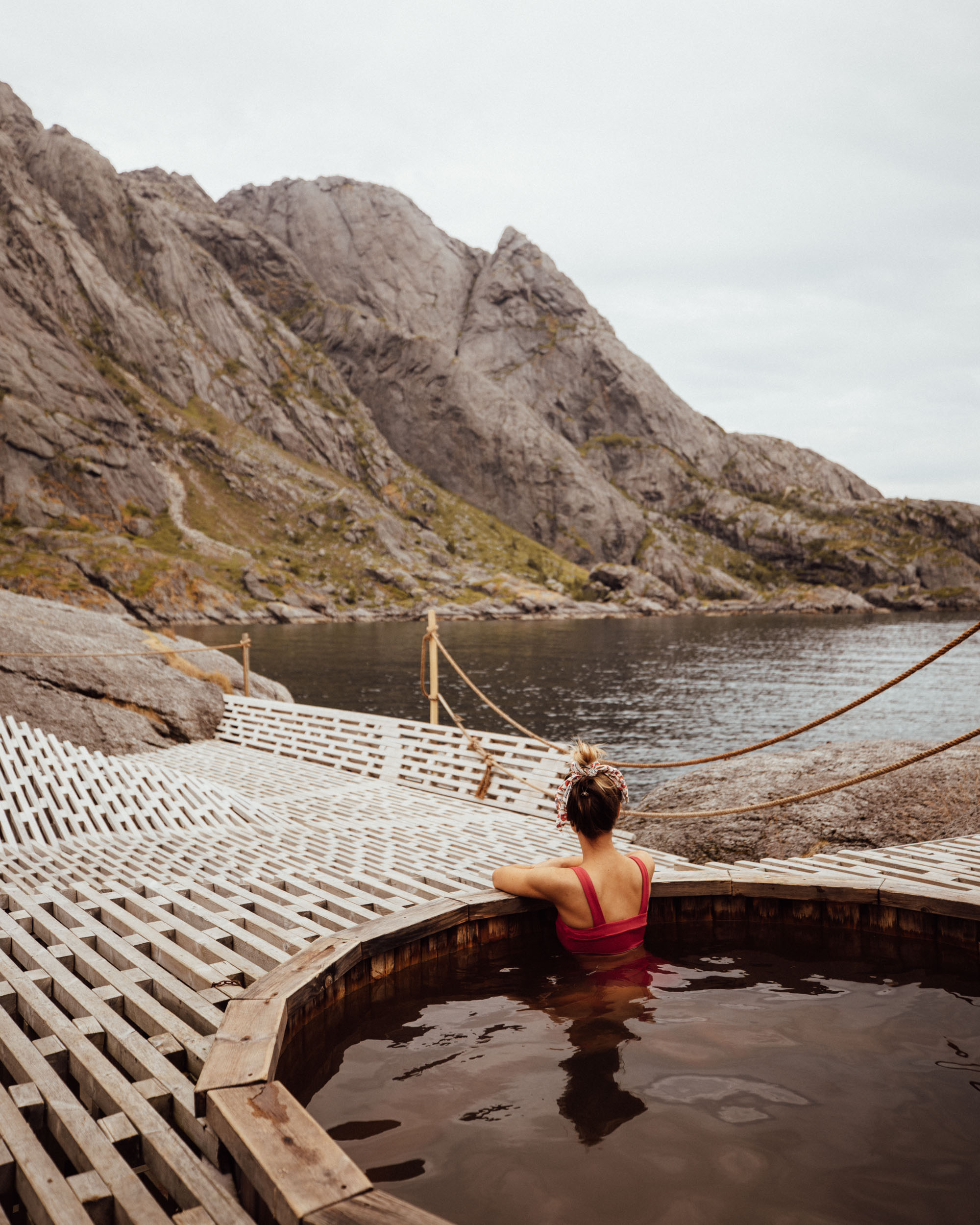 Sauna at Lofoten Hotel in Norway Nusfjord Arctic Resort Traditional Fishermen Red Cabin with a Fjord View - Find Us Lost