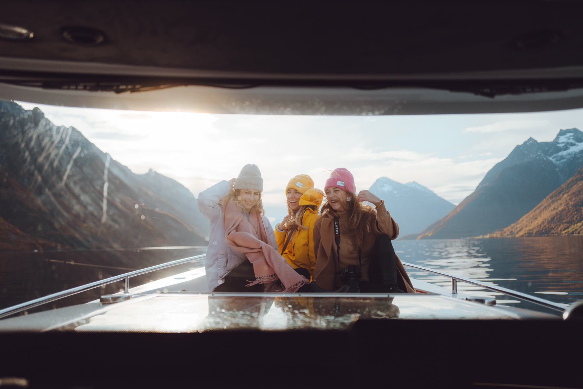 Fall in the Norwegian fjords from a boat in Alesund, Norway