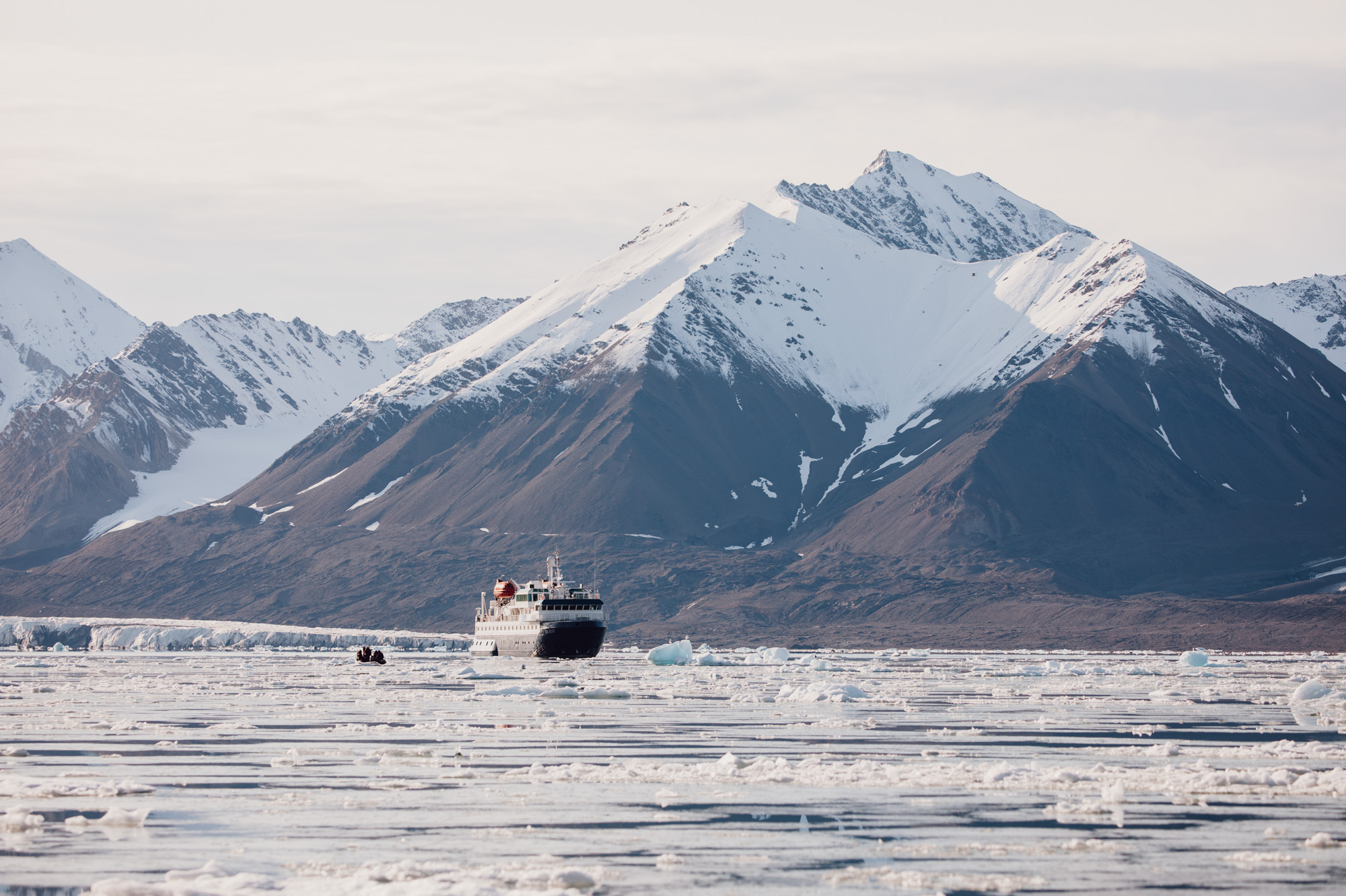 Polarquest ship in Svalbard arctic ocean in Kongsfjorden 