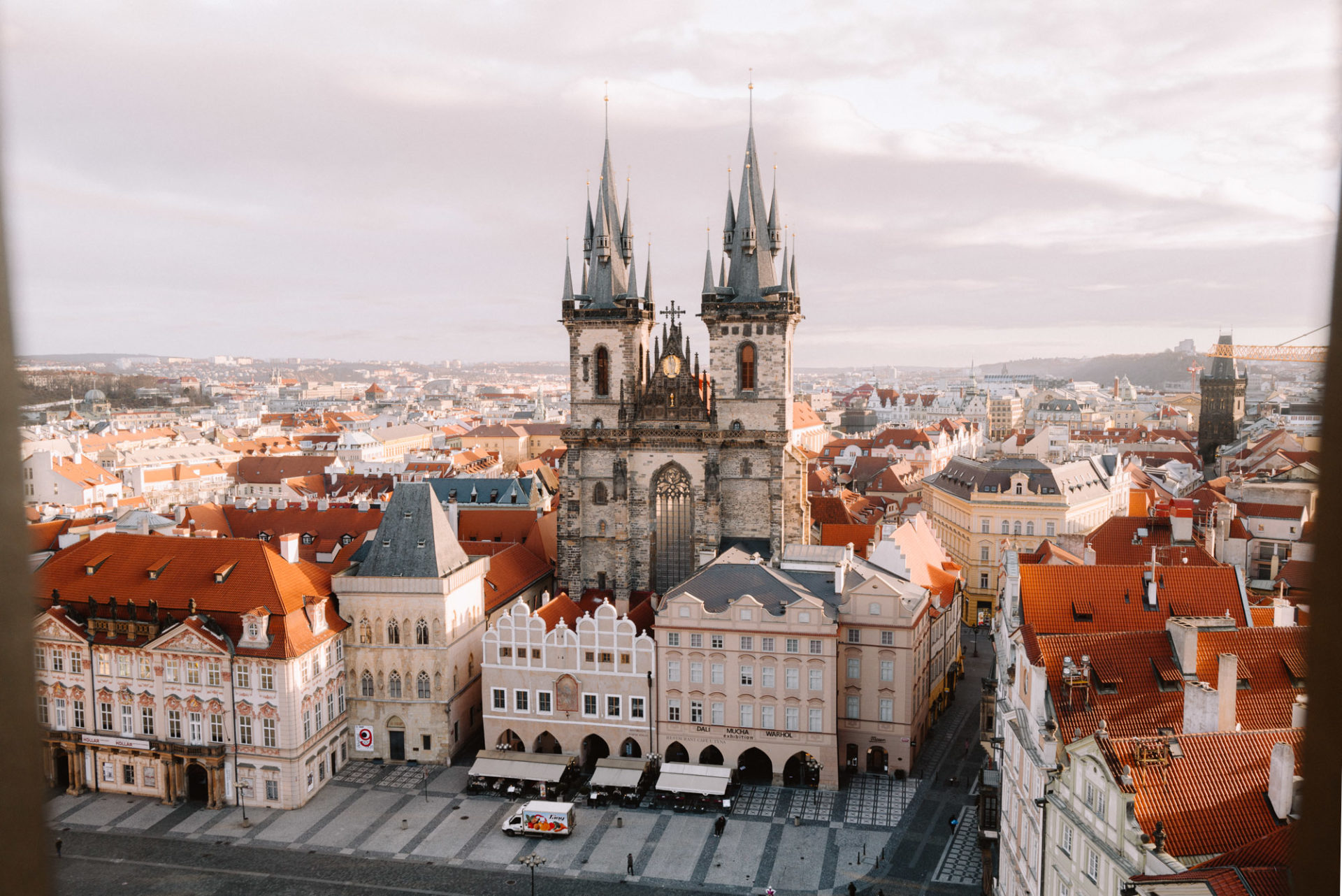 View from Astronomical Clock Tower in Prague in Old town square