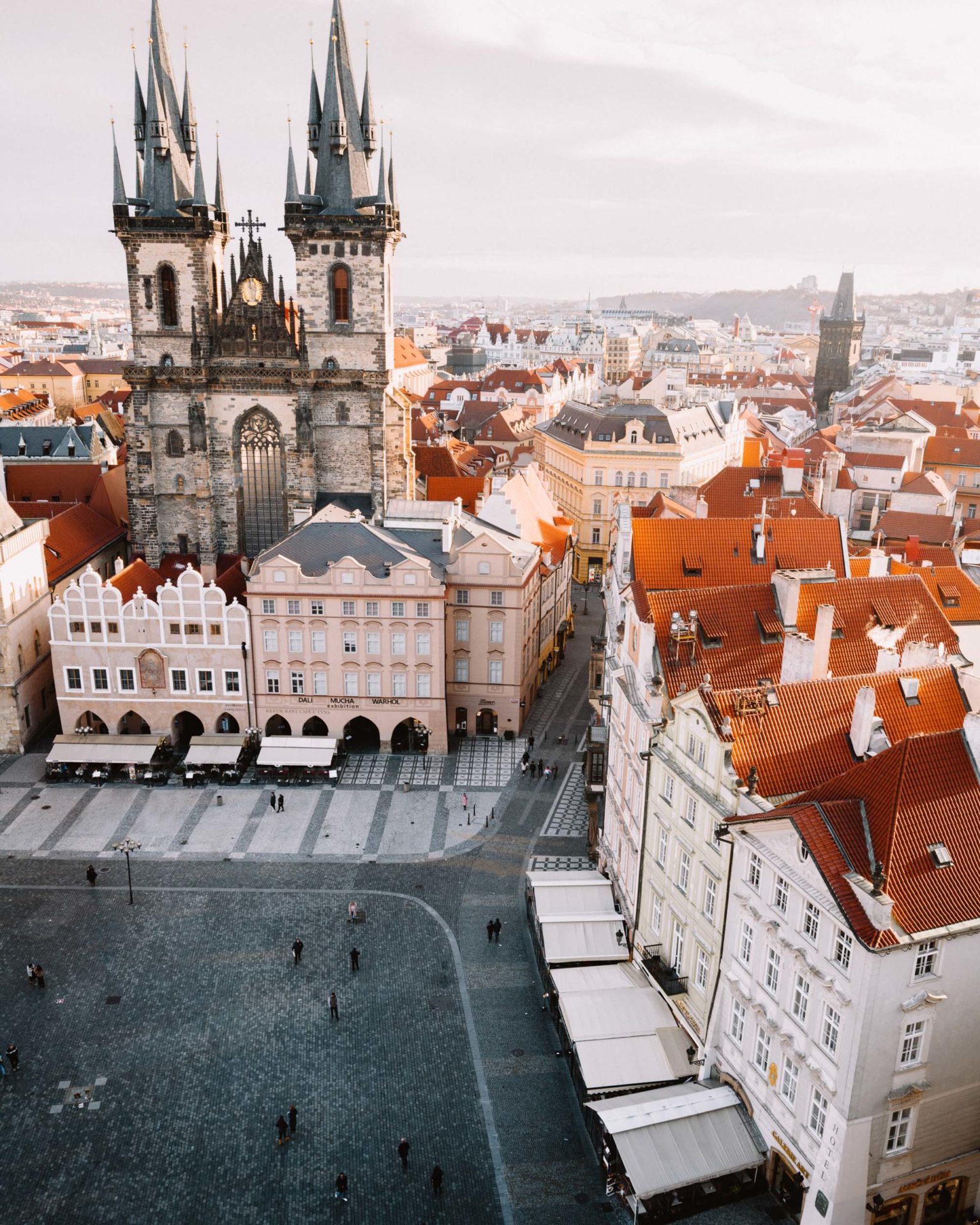 View from Astronomical Clock Tower in Prague in Old town square