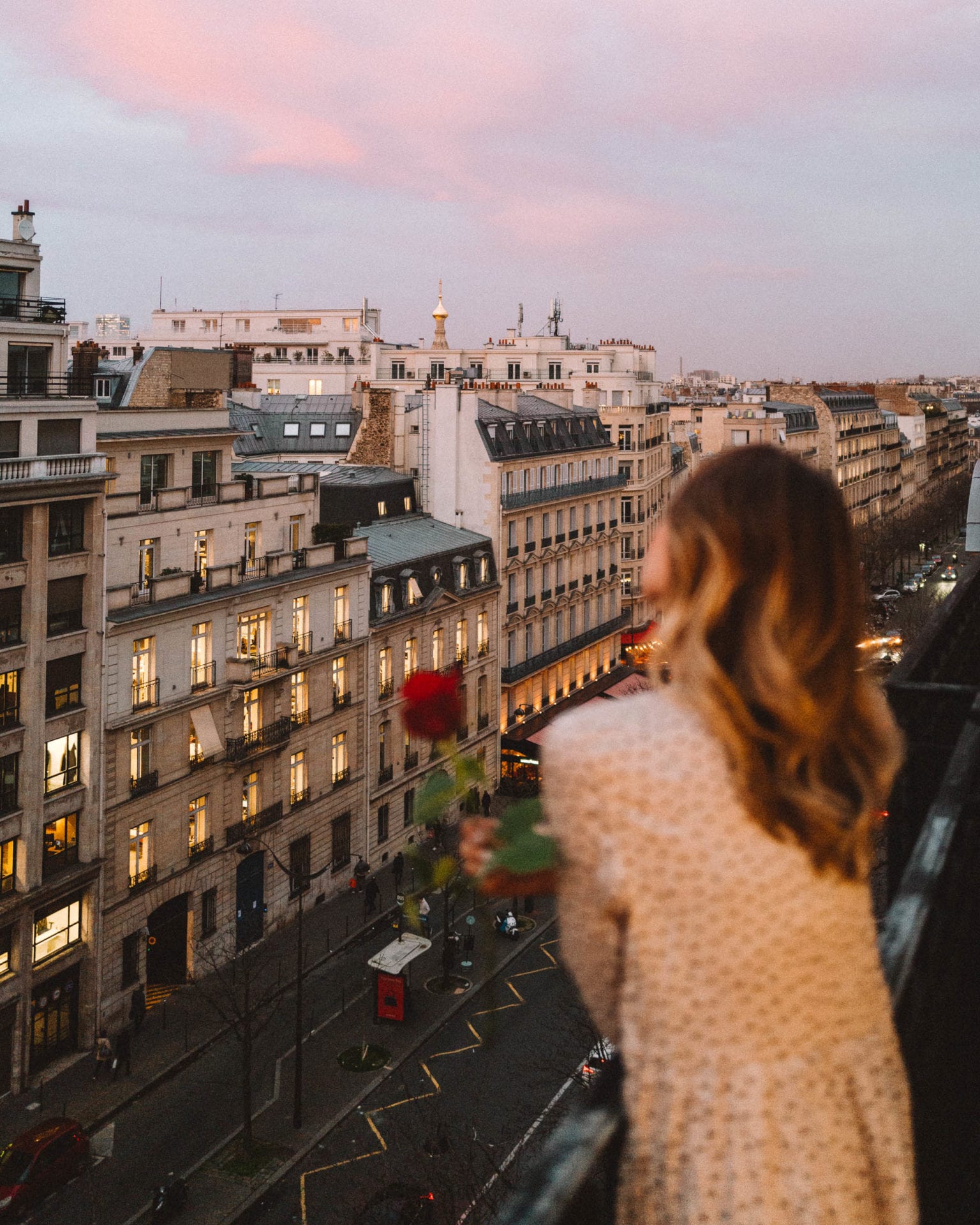 Sunset from our balcony at Le Royal Monceau Hotel in Paris for Valentine's Weekend